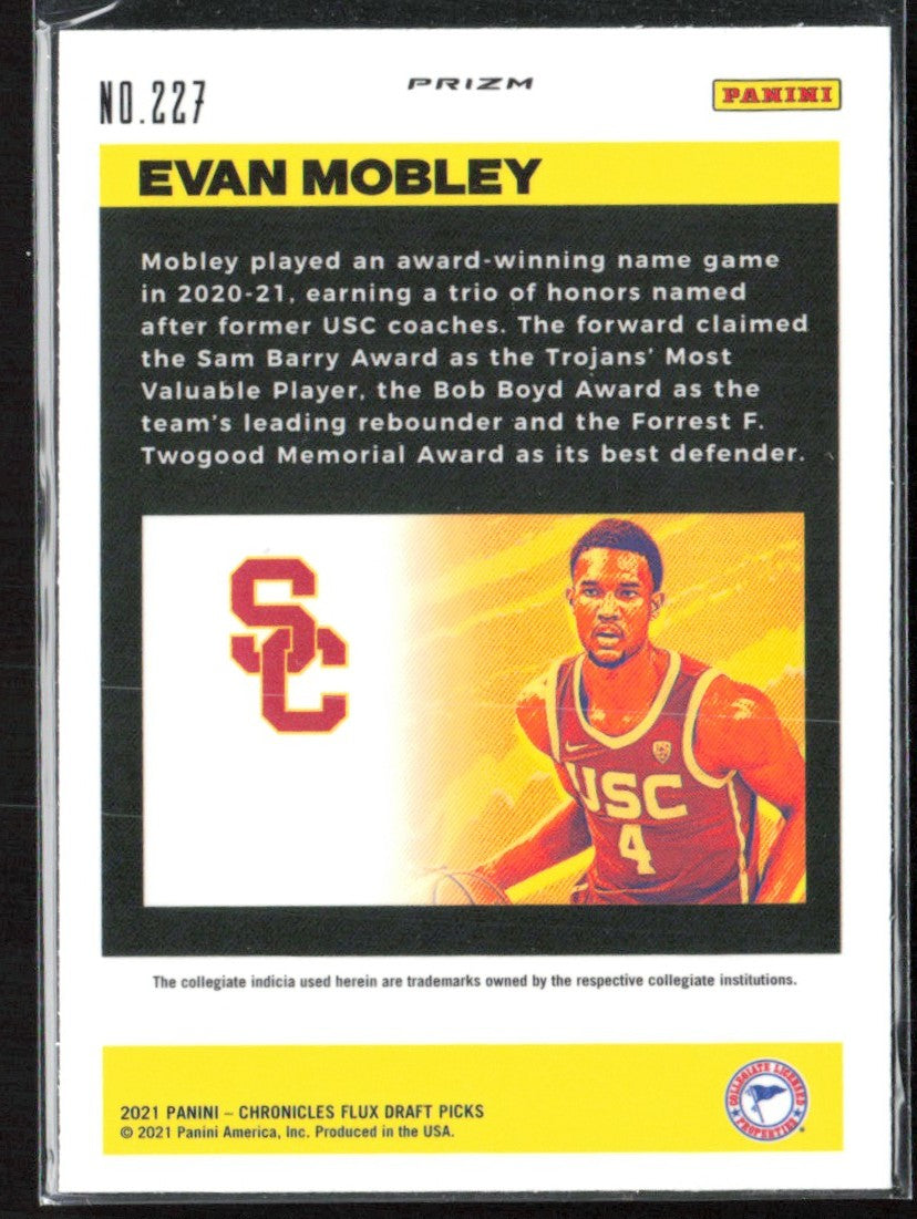 Evan Mobley 2021 Panini Chronicles Flux Draft Picks Pink RC #227 USC Trojans