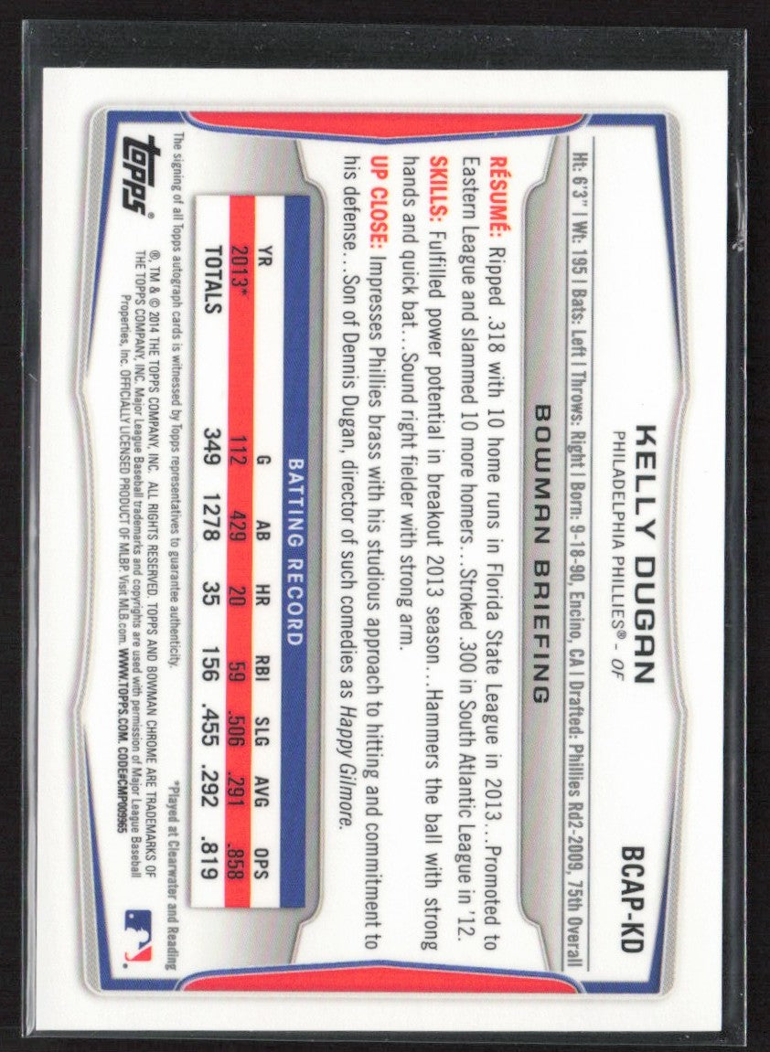 Kelly Dugan 2014 Bowman Chrome 1st AUTO #BCAP-KD Philadelphia Phillies