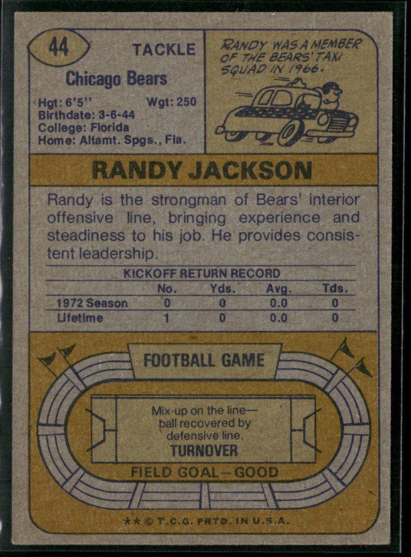 Randy Jackson 1974 Topps #44 Chicago Bears