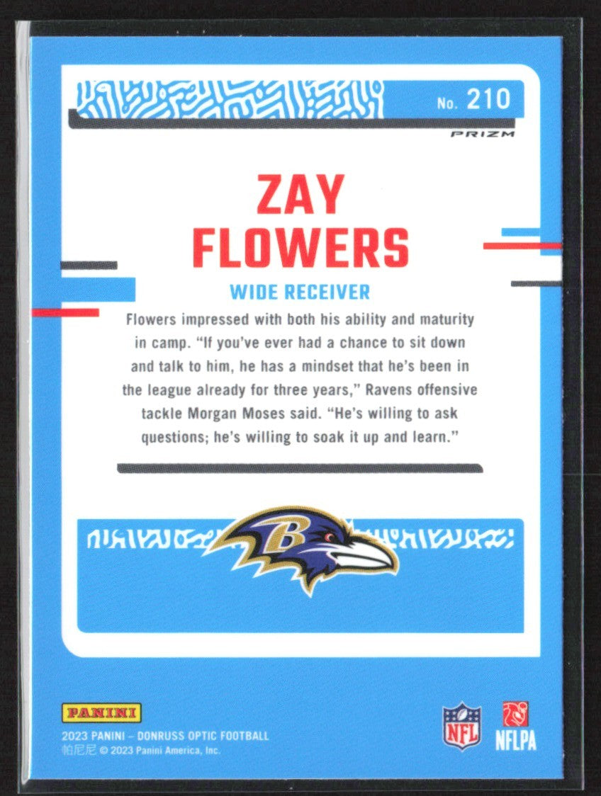 Zay Flowers 2023 Donruss Optic Purple Shock RC #210 Baltimore Ravens