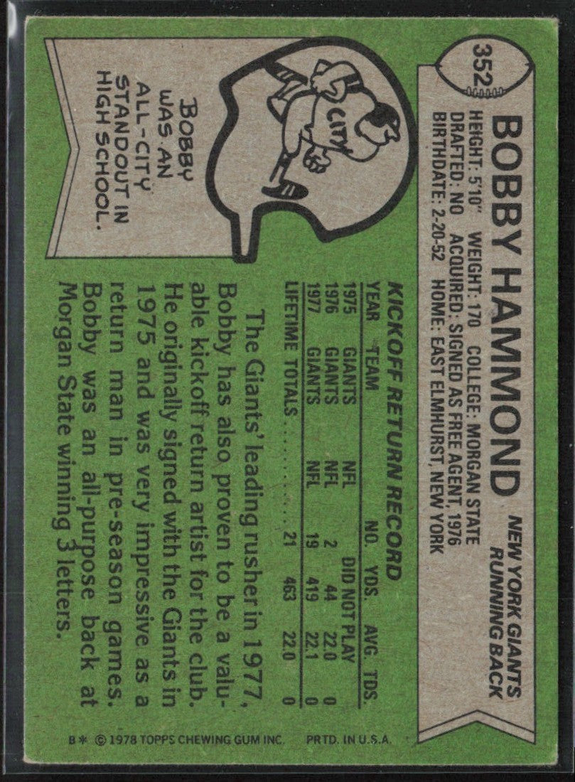 Bobby Hammond 1978 Topps RC #352 New York Giants
