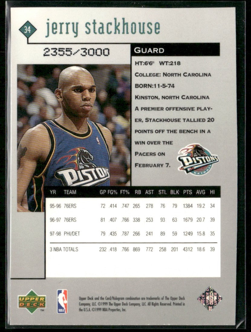 Jerry Stackhouse 1998 Upper Deck Black Diamond Double /3000 #34 Detroit Pistons