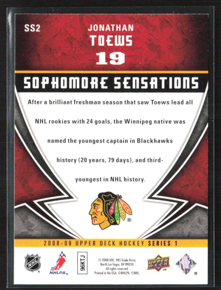 Jonathan Toews 2008 Upper Deck Sophomore Sensations #SS2 Chicago Blackhawks