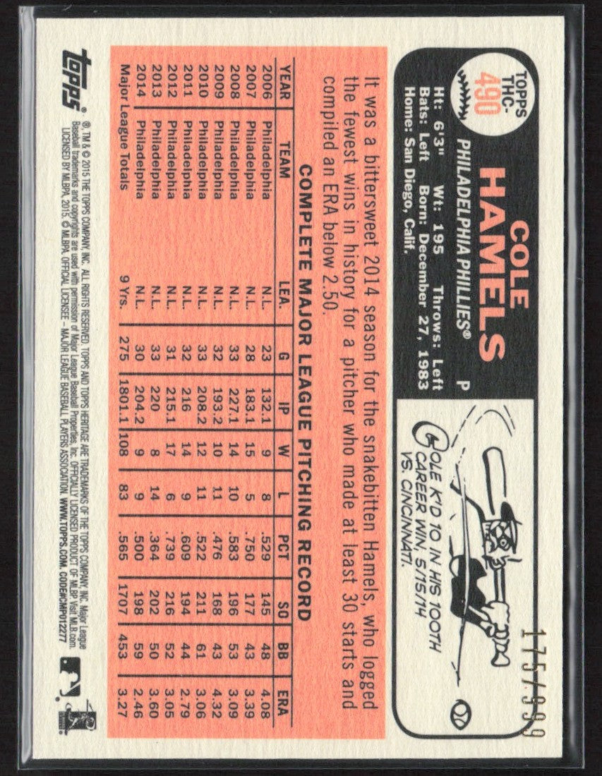 Cole Hamels 2015 Topps Heritage Chrome /999 #THC-490 Philadelphia Phillies