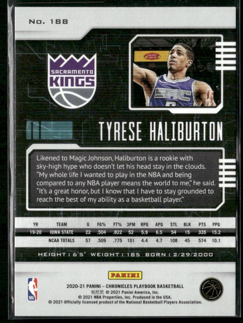 Tyrese Haliburton 2020 Panini Chronicles RC #188 Sacramento Kings