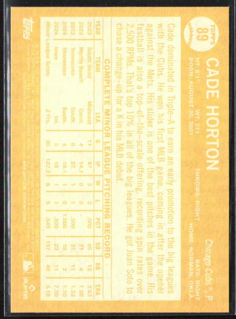 Cade Horton 2025 Topps Archives RC #89 Chicago Cubs