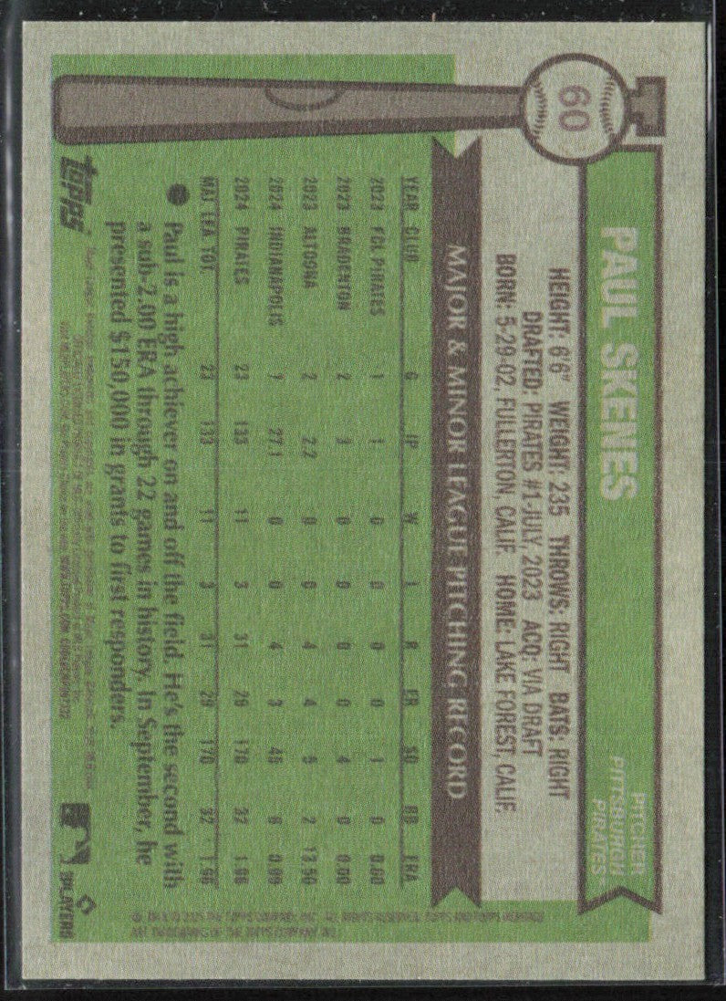 Paul Skenes 2025 Topps Heritage #60 Pittsburgh Pirates