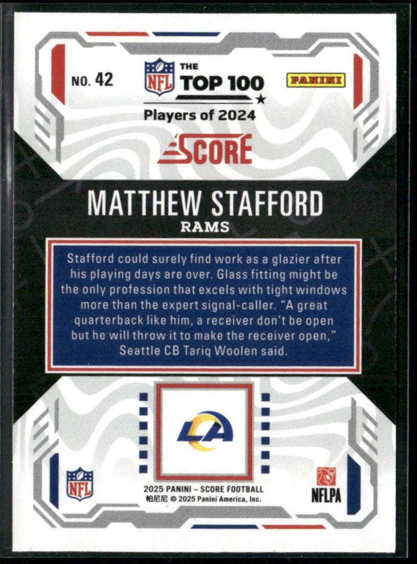 Matthew Stafford 2025 Panini Score The Top 100 Players of 2024 #42