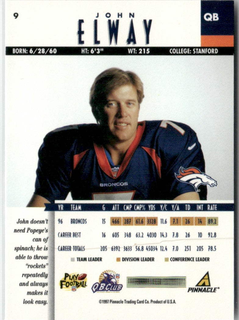 John Elway 1997 Pinnacle #9 Denver Broncos
