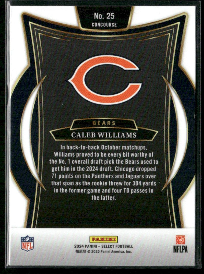 Caleb Williams 2025 Panini Select Concourse RC #25 Chicago Bears