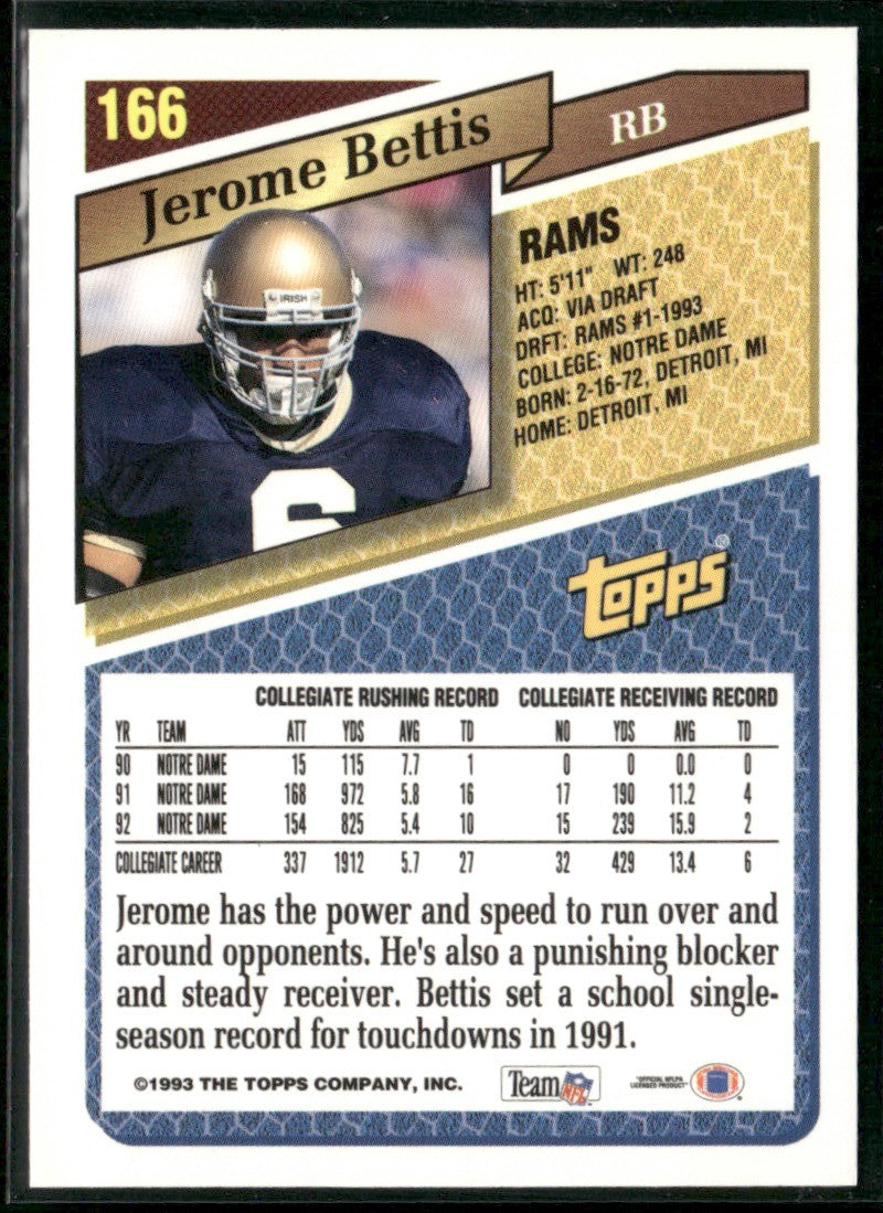Jerome Bettis 1993 Topps RC #166 Los Angeles Rams