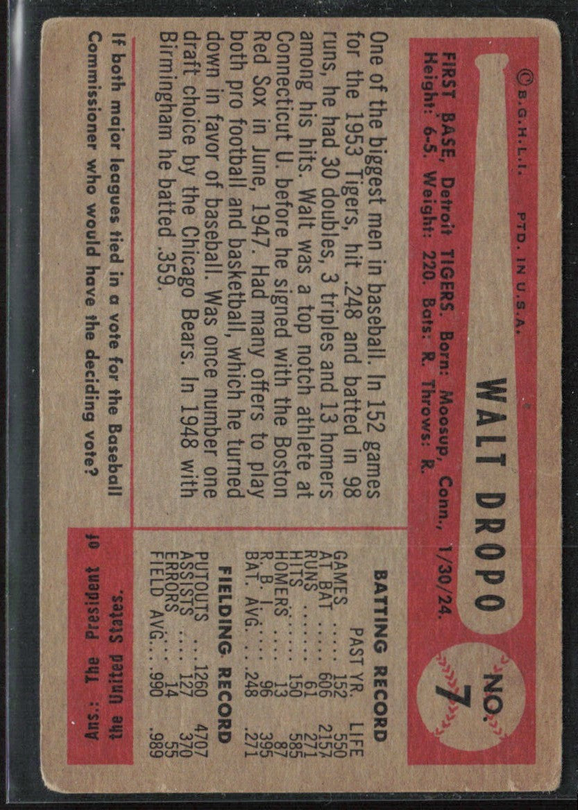Walt Dropo 1954 Bowman #7 Detroit Tigers