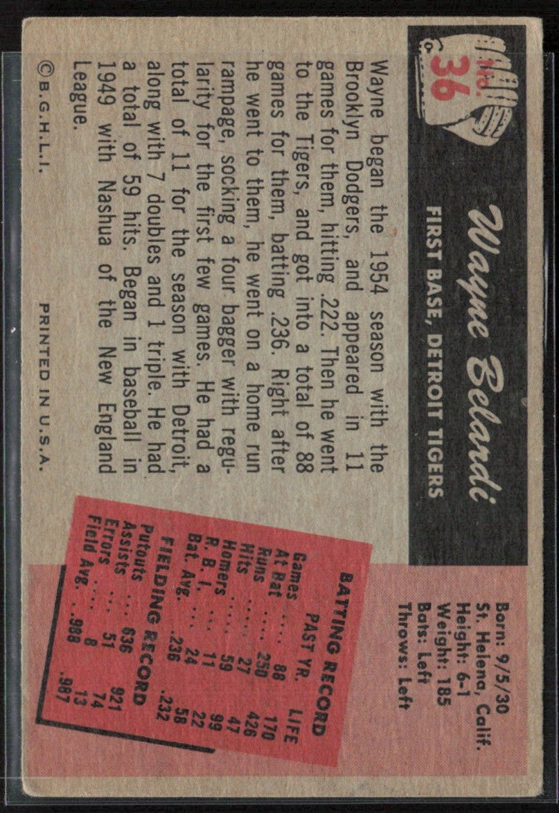 Wayne Belardi 1955 Bowman RC #36 Detroit Tigers