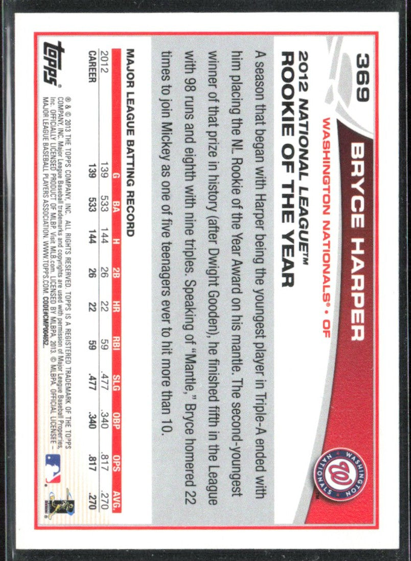 Bryce Harper 2013 Topps #369 Washington Nationals
