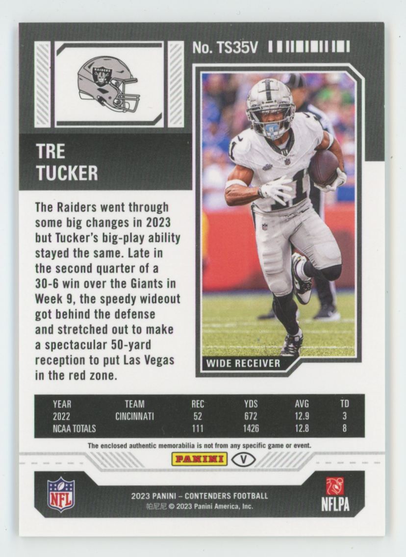 Tre Tucker 2023 Panini Contenders Rookie Ticket Variations RC Jersey #TS35V