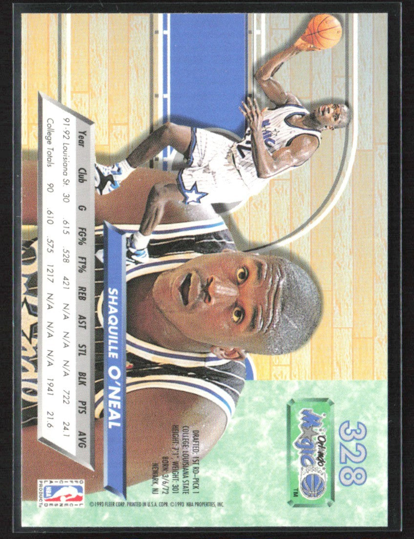 Shaquille O'Neal 1992 Fleer Ultra RC #328 Orlando Magic