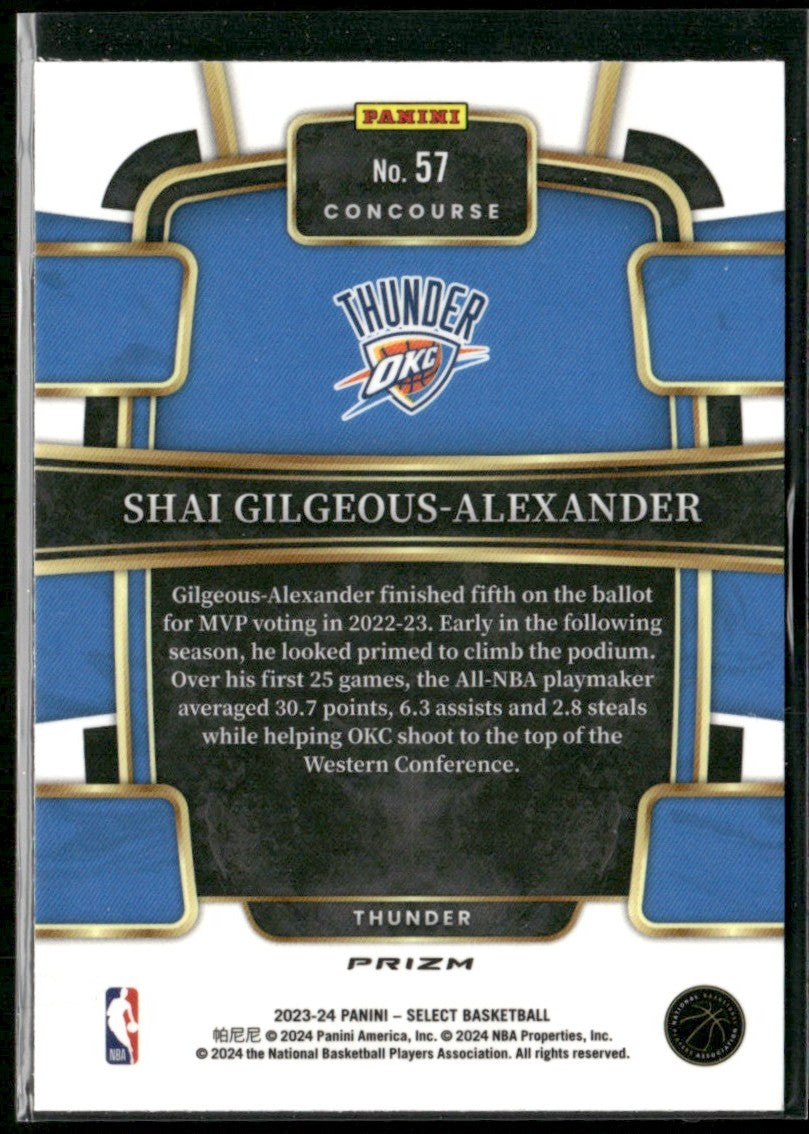 Shai Gilgeous-Alexander 2023 Panini Select Concourse Silver Prizm #57