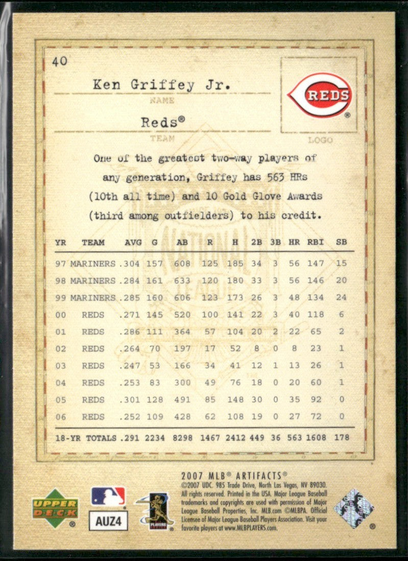 Ken Griffey Jr. 2007 Upper Deck Artifacts #40 Cincinnati Reds