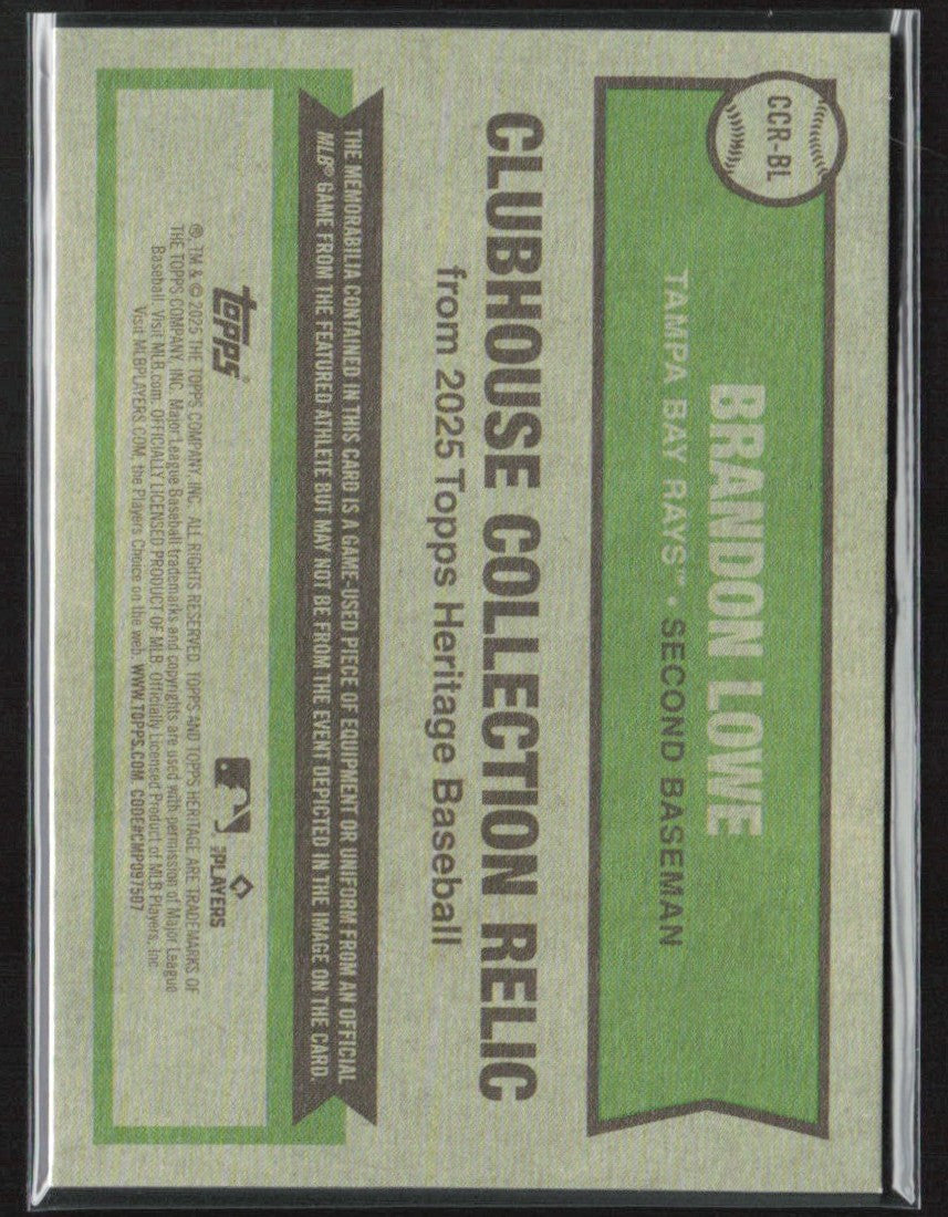 Brandon Lowe 2025 Topps Heritage Clubhouse Collection Jersey #CCR-BL