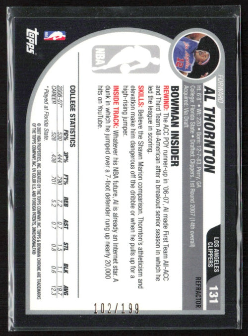 Al Thornton 2007 Bowman Chrome Black Refractor RC /199 #131 Los Angeles Clippers