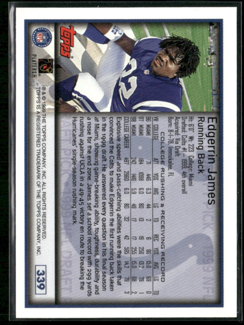 Edgerrin James 1999 Topps RC #339 Indianapolis Colts