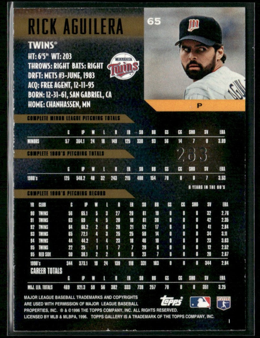 Rick Aguilera 1996 Topps Gallery Players Private Issue #65 Minnesota Twins