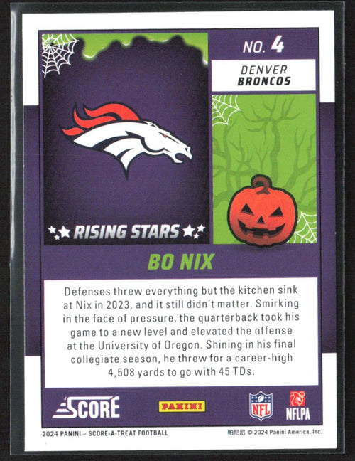 Bo Nix 2024 Score-A-Treat Rising Stars Orange Pumpkin RC #4 Denver Broncos