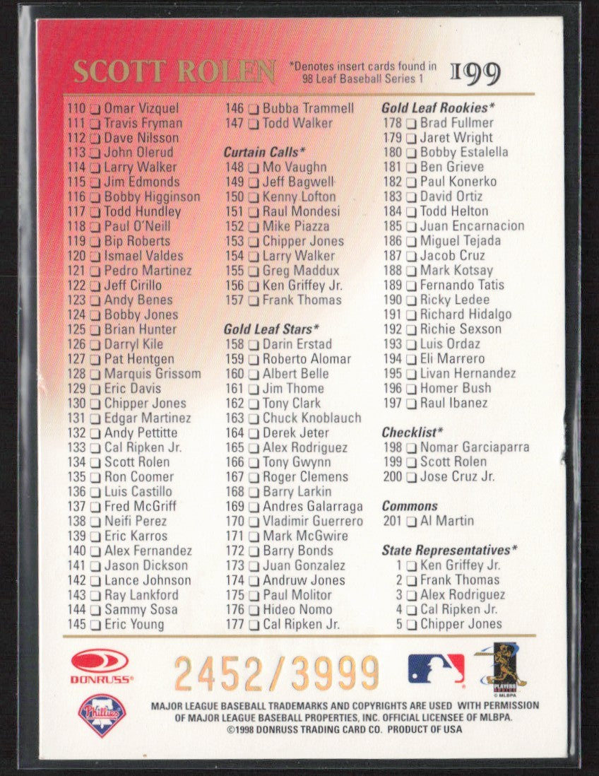 Scott Rolen 1998 Leaf Fractal Foundations /3999 #199 Philadelphia Phillies