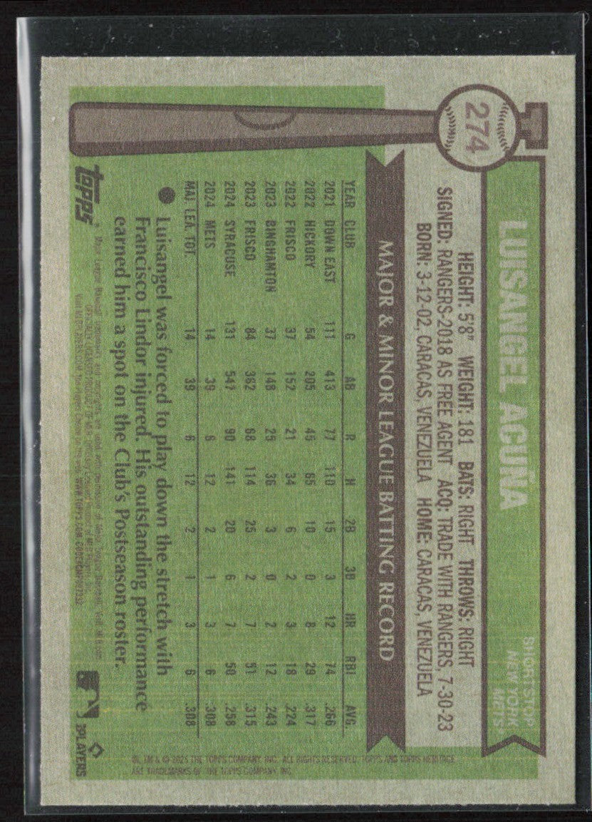 Luisangel Acuna 2025 Topps Heritage RC #274 New York Mets