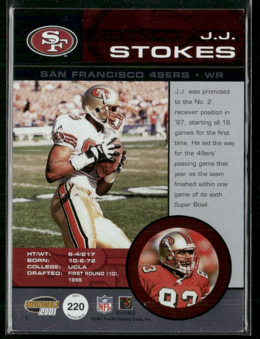J.J. Stokes 2001 Pacific Invincible Red /750 Jersey #220 San Francisco 49ers