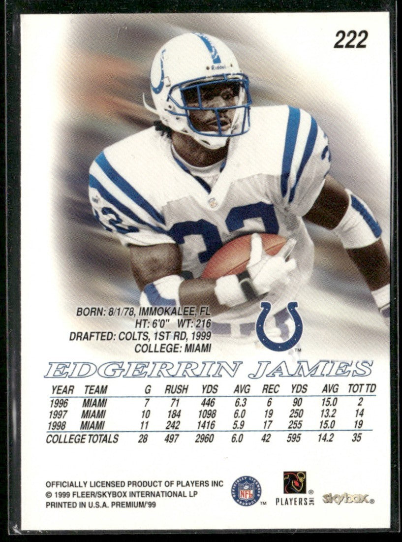 Edgerrin James 1999 SkyBox Premium Green RC #222 Indianapolis Colts