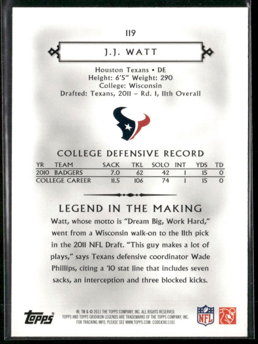 J.J. Watt 2011 Topps Legends RC #119 Houston Texans