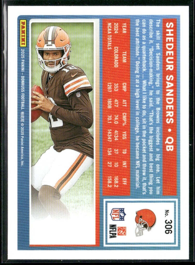 Shedeur Sanders 2025 Panini Donruss RC #306 Cleveland Browns