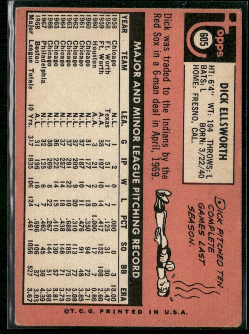 Dick Ellsworth 1969 Topps #605 Cleveland Indians