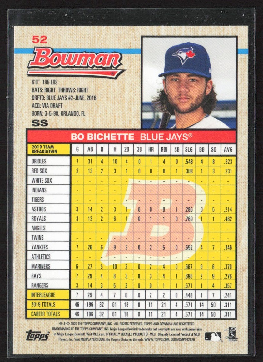Bo Bichette 2020 Bowman Heritage RC #52 Toronto Blue Jays