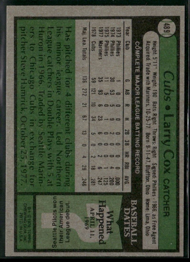 Larry Cox 1979 Topps #489 Chicago Cubs