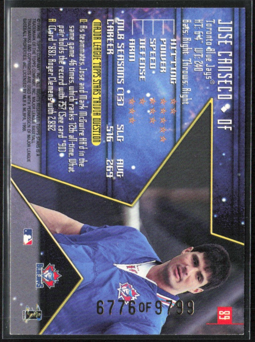 Jose Canseco 1998 Topps Stars /9799 #89 Toronto Blue Jays