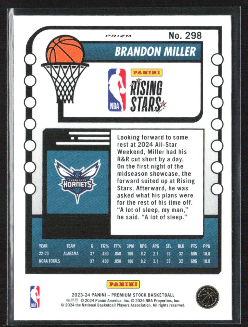 Brandon Miller 2023 Hoops Premium Stock Ice Prizm RC #298 Charlotte Hornets