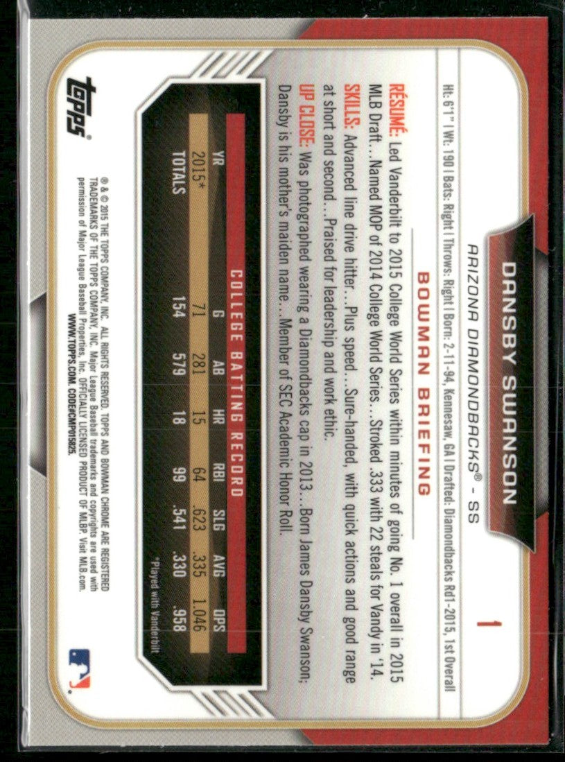 Dansby Swanson 2015 Bowman Draft Picks & Prospects Chrome 1st #1
