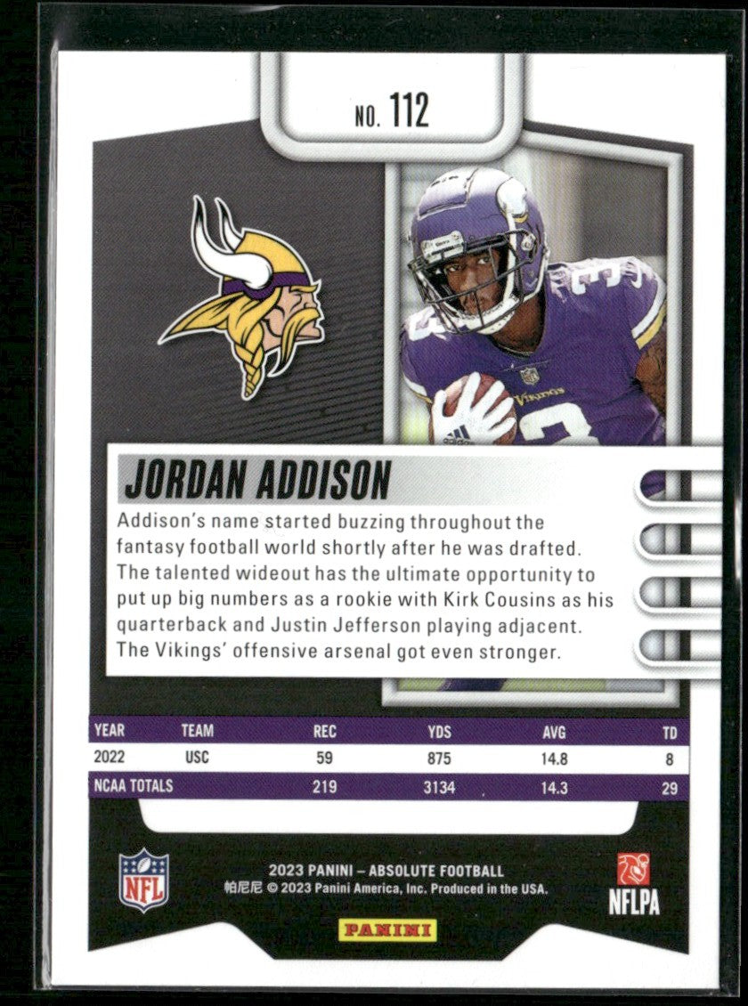 Jordan Addison 2023 Panini Absolute RC #112 Minnesota Vikings