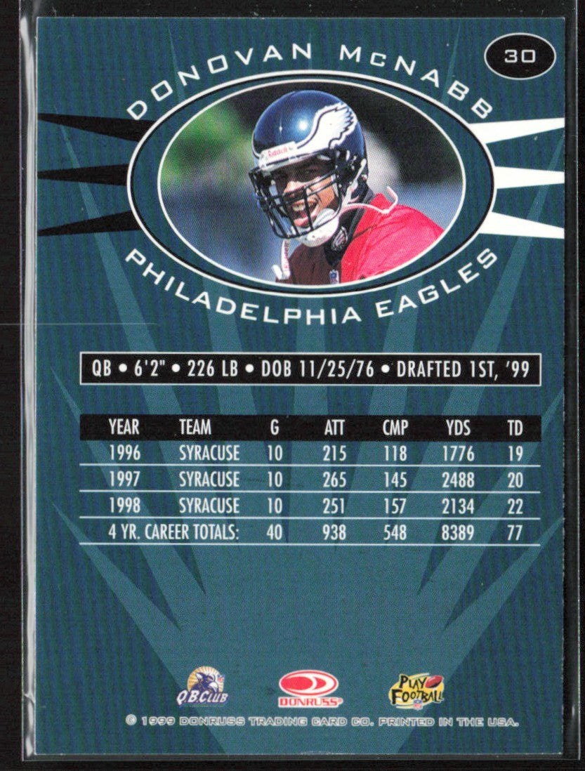 Donovan McNabb 1999 Donruss Preferred QBC RC #30 Philadelphia Eagles