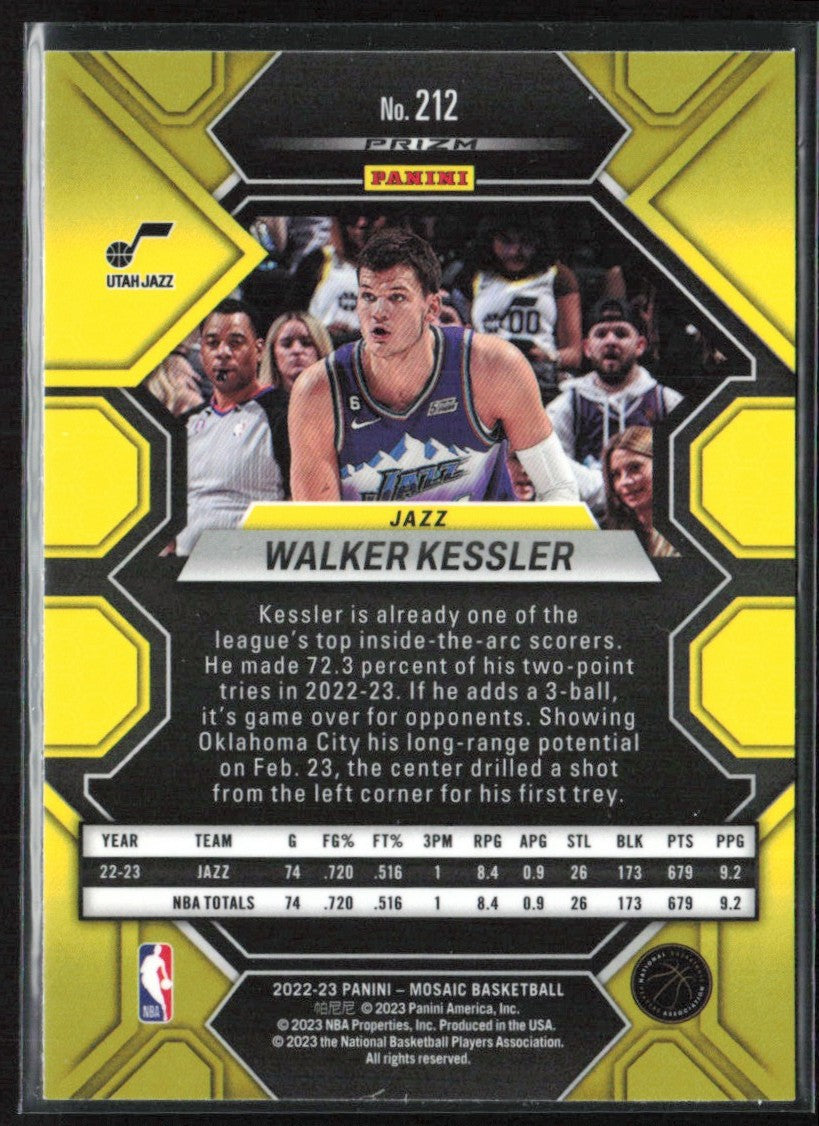 Walker Kessler 2022 Panini Mosaic Silver Prizm RC #212 Utah Jazz