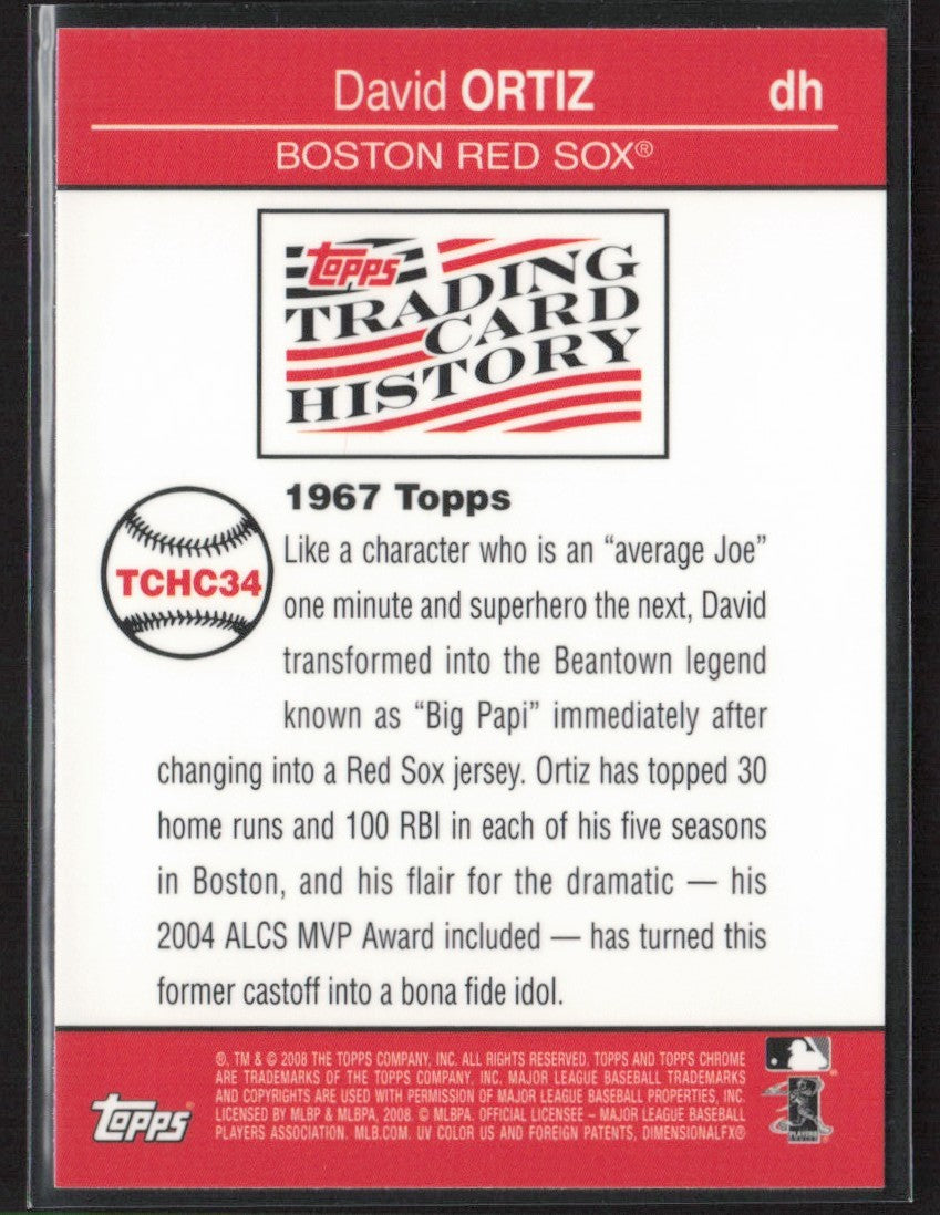 David Ortiz 2008 Topps Chrome Trading Card History AUTO #TCHC34 Boston Red Sox
