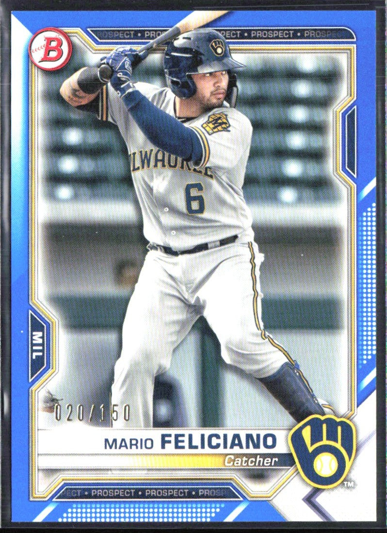 Mario Feliciano 2021 Bowman Blue Border /150 #BP-133 Milwaukee Brewers