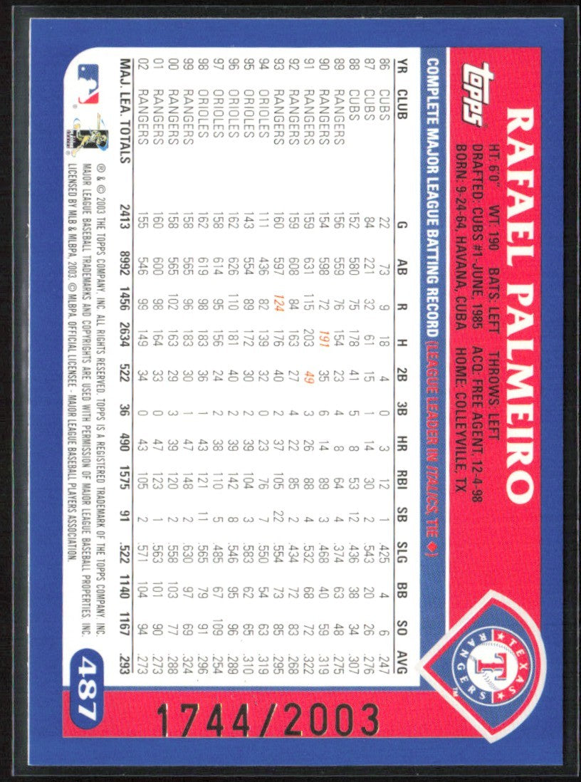 Rafael Palmeiro 2003 Topps Gold /2003 #487 Texas Rangers