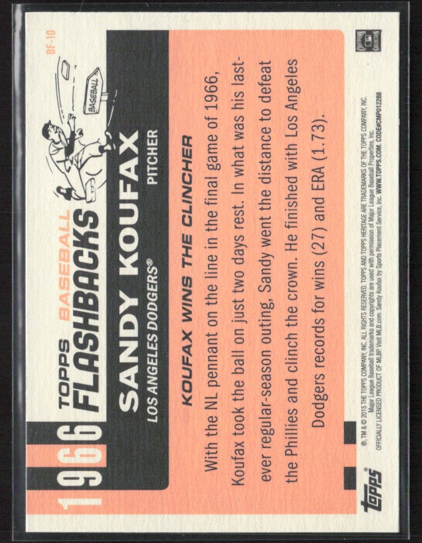 Sandy Koufax 2015 Topps Heritage Baseball Flashbacks #BF-10 Los Angeles Dodgers