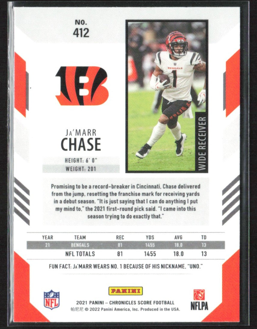 Ja'Marr Chase 2021 Panini Chronicles Score Update RC #412 Cincinnati Bengals
