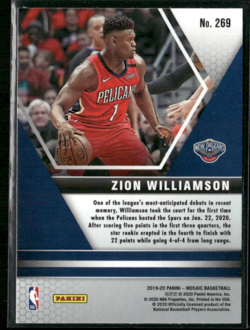 Zion Williamson 2019 Panini Mosaic RC #269 New Orleans Pelicans