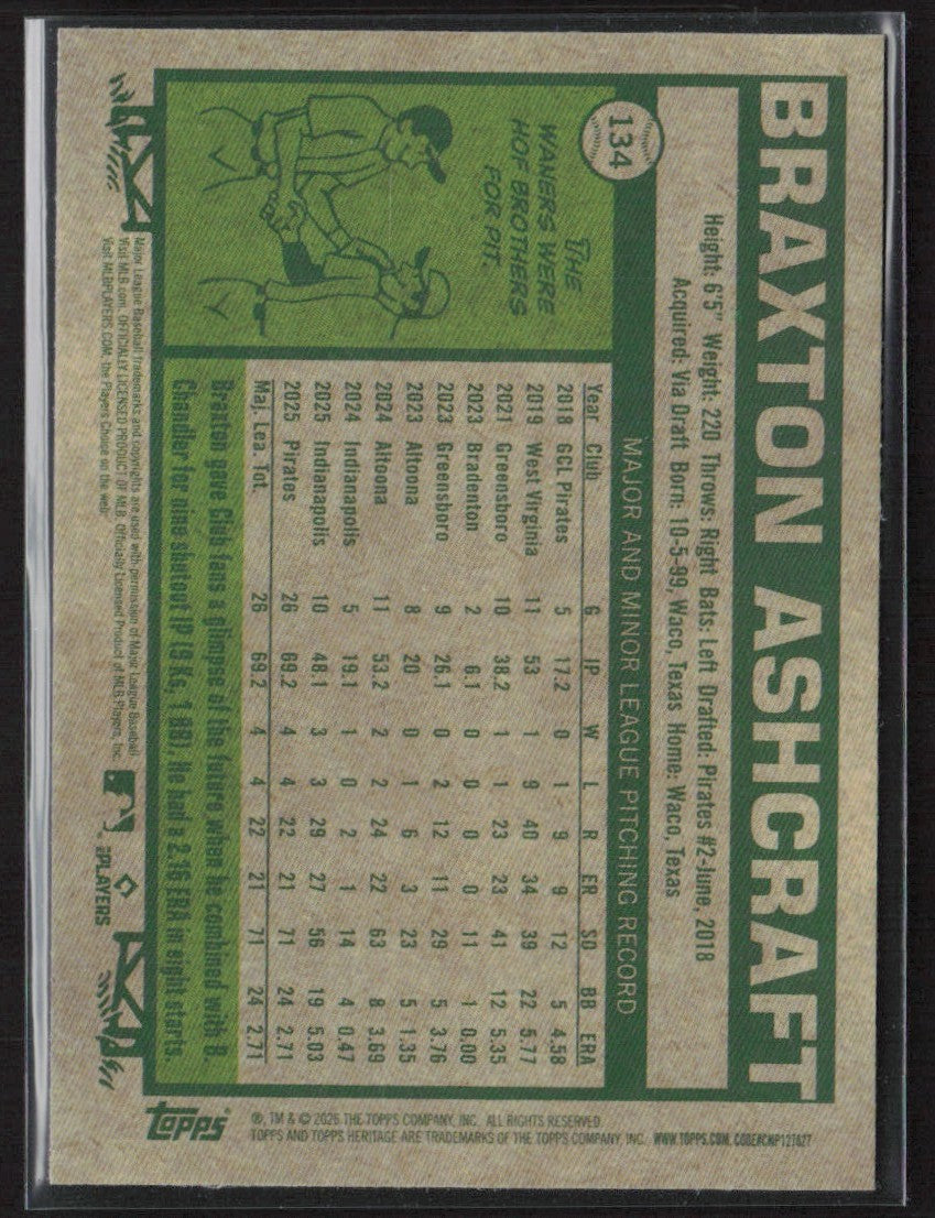 Braxton Ashcraft 2026 Topps Heritage Chrome Pink Sparkle Refractor #134