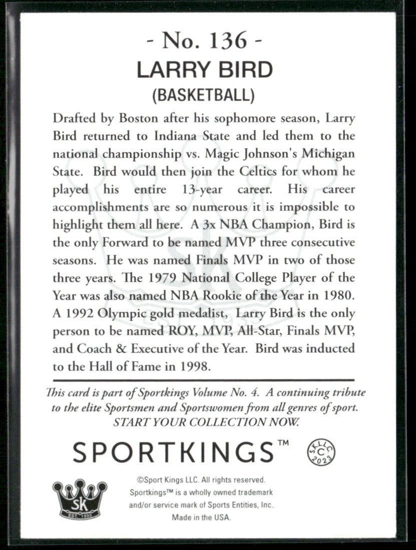Larry Bird 2023 Sport Kings Volume 4 #136 Boston Celtics